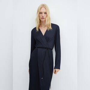 Elegant Belted Wrap Dress - Size L (Mango) NWT